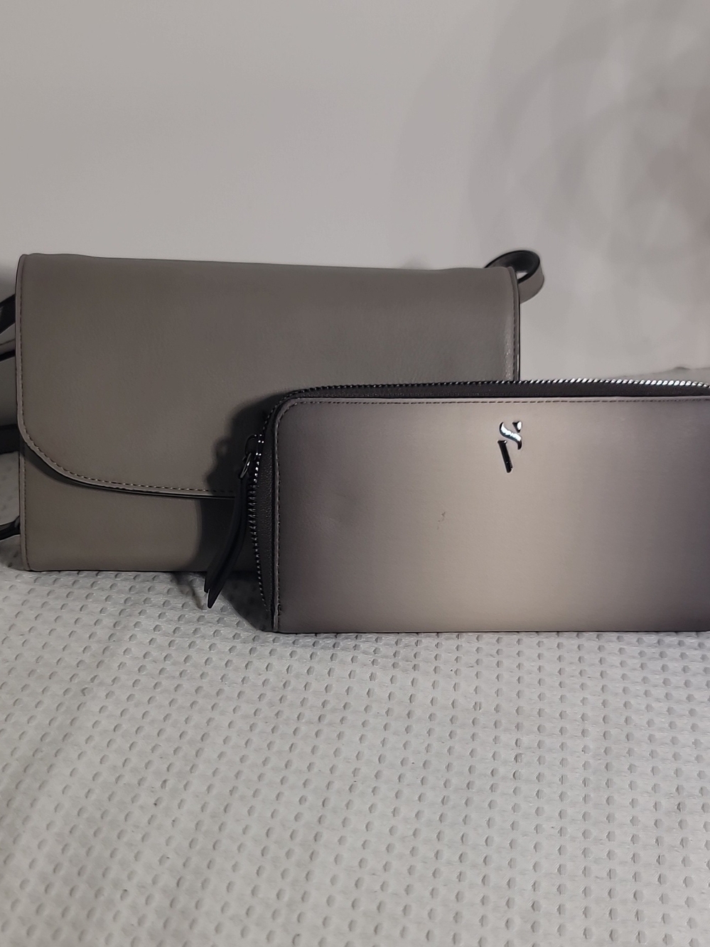 Gray Crossbody Bag with Matching Wallet